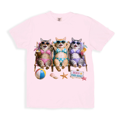 Cat Beach T-shirt - Blossom