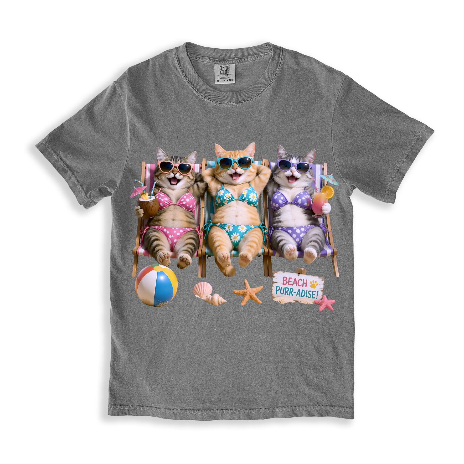 Cat Beach T-shirt - Grey