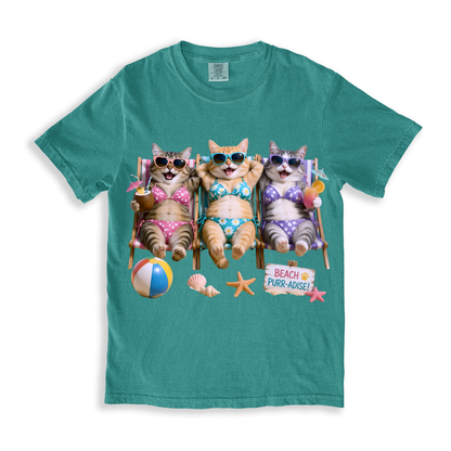 Cat Beach T-shirt - SeaFoam