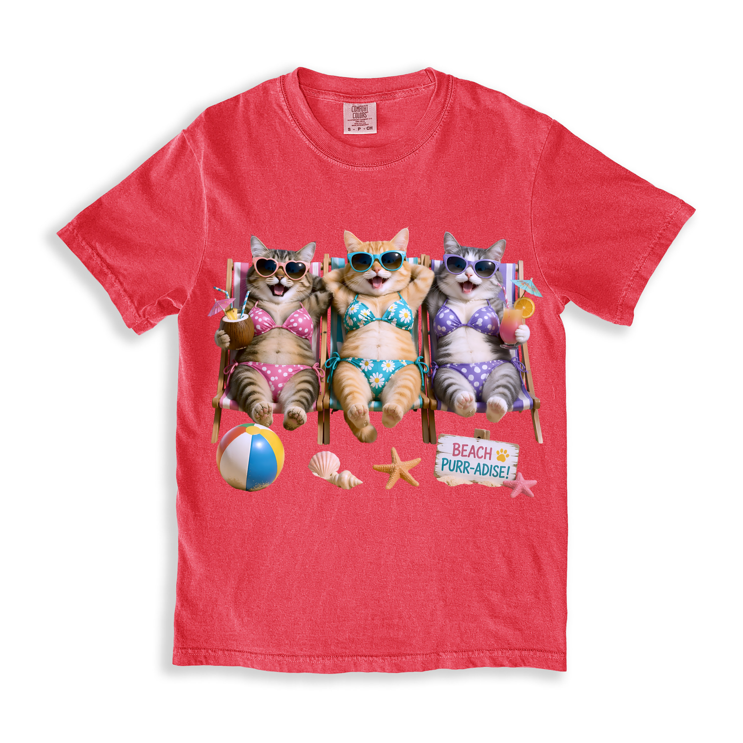 Cat Beach T-shirt - Watermelon