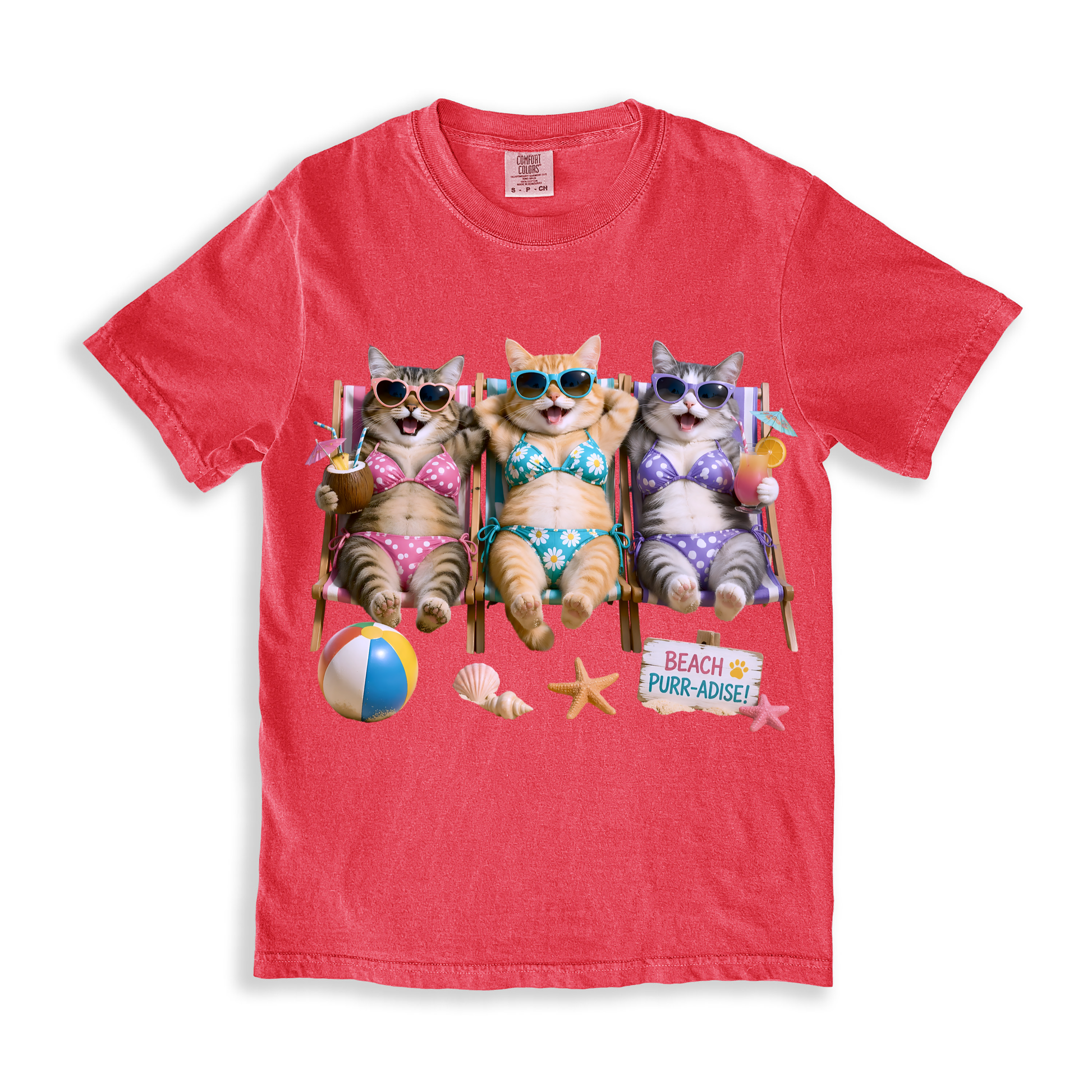 Cat Beach T-shirt - Watermelon
