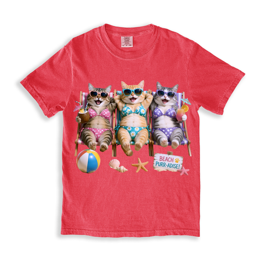 Cat Beach T-shirt - Watermelon