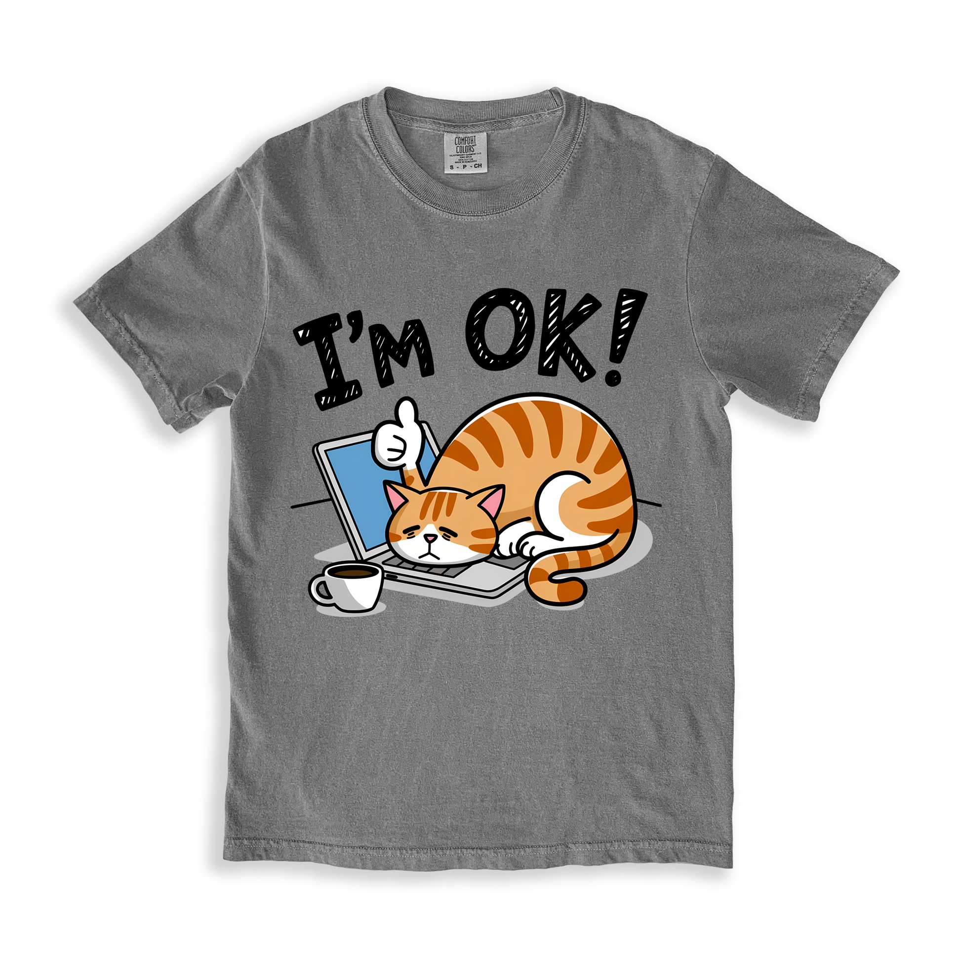 Cat Im Ok! T-shirt - Grey