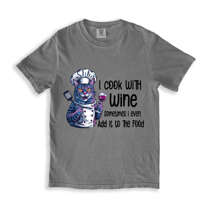 I Cook With Wine T-shirt - Grey