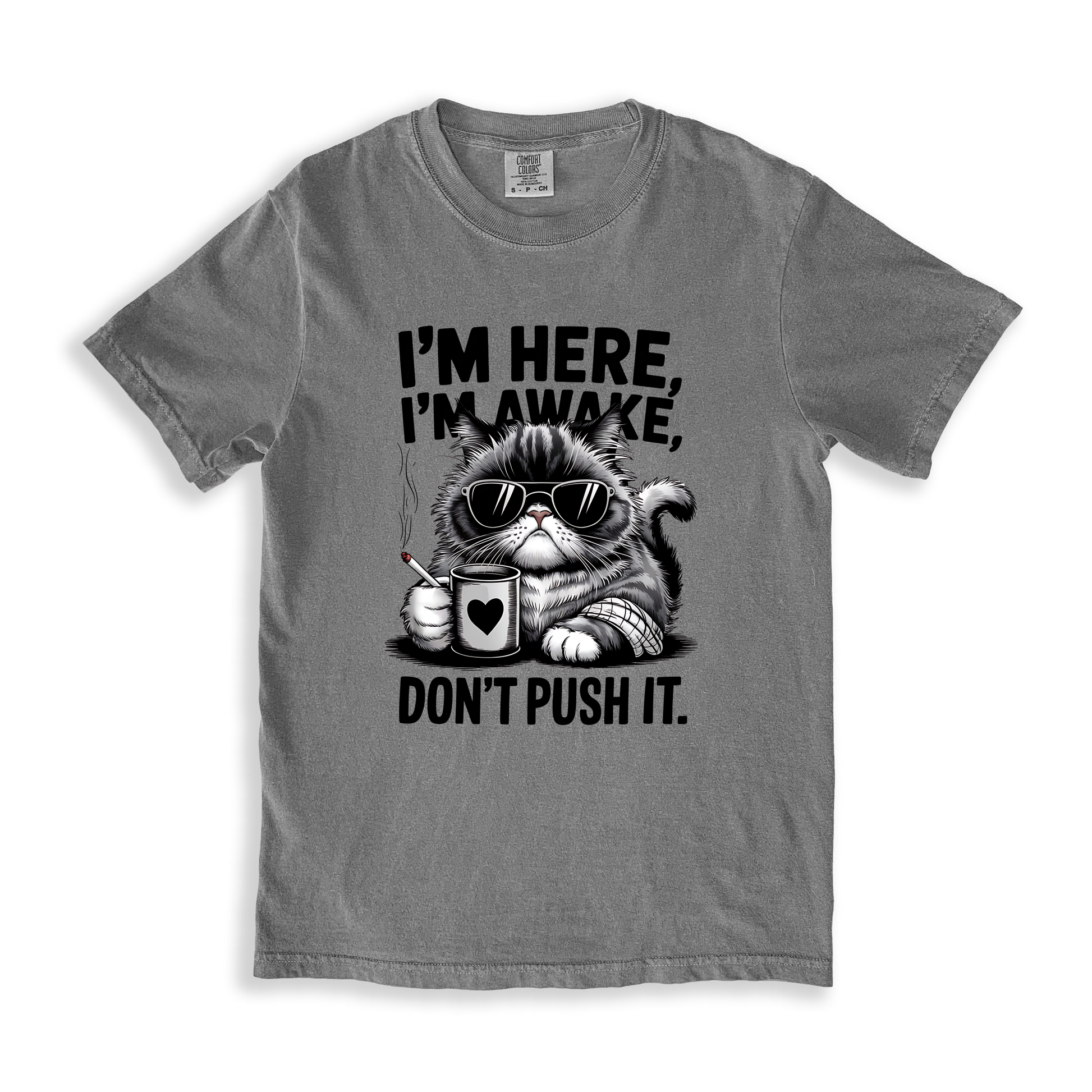 I_m Here I_m Awake Don_t Push It(1) T-shirt - Grey