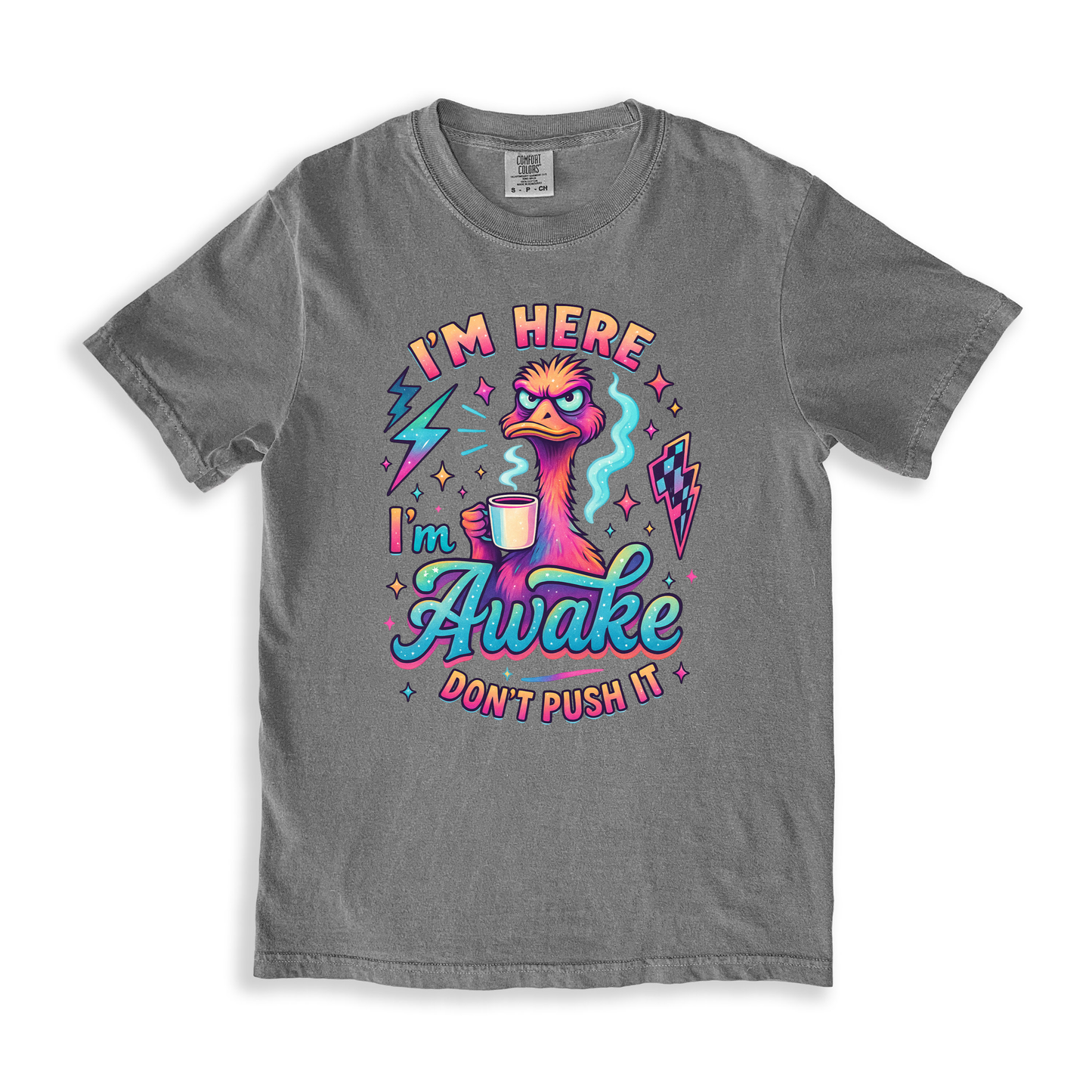 I_m Here I_m Awake Don_t Push It 2 T-shirt - Grey