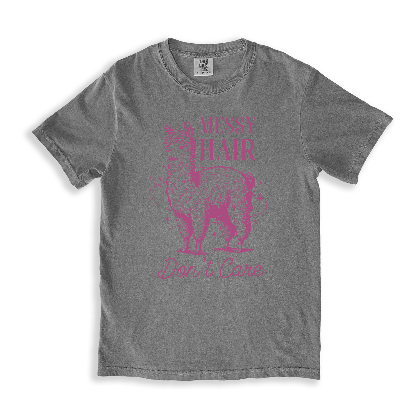 Messy Hair Don_t Care T-shirt - Grey