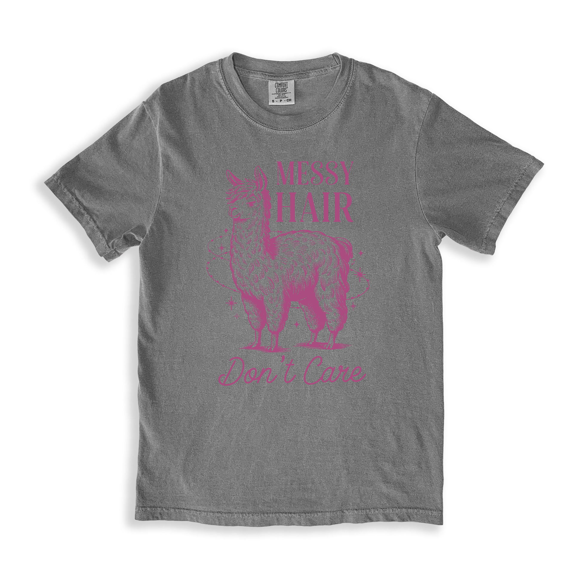 Messy Hair Don_t Care T-shirt - Grey