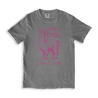 Messy Hair Don_t Care T-shirt - Grey