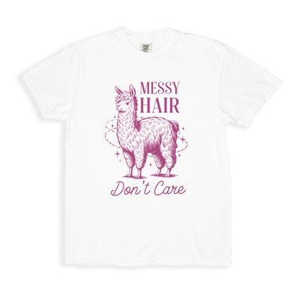 Messy Hair Don_t Care T-shirt - White