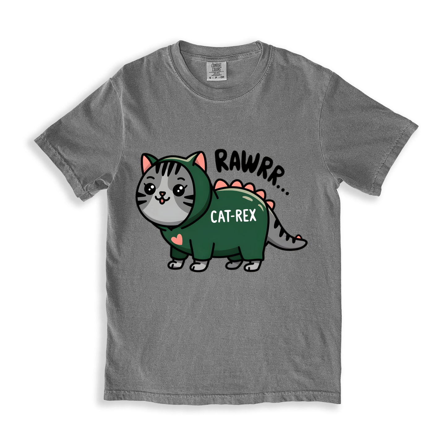Rawrr...cat Rex T-shirt - Grey
