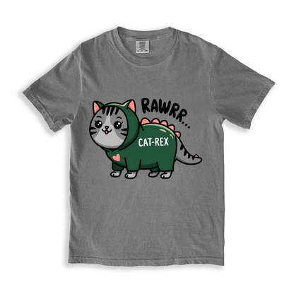 Rawrr...cat Rex T-shirt - Grey