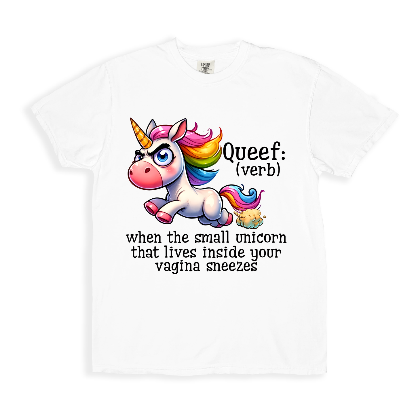Sarcastic Queef Unicorn (verb) T-shirt - White